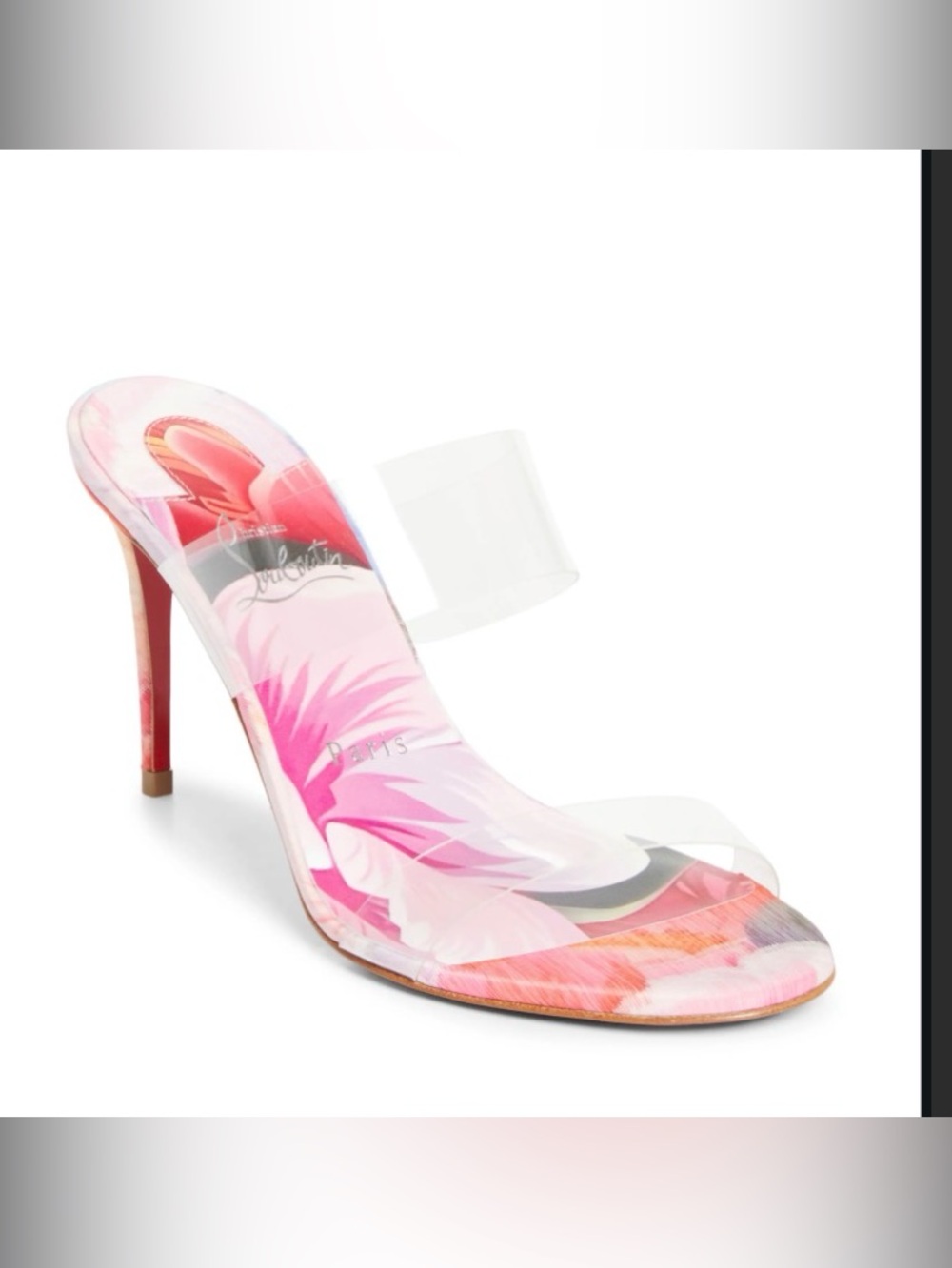 Christian Louboutin just nothing 85mm pink peonies pvc stiletto sandal sz 41